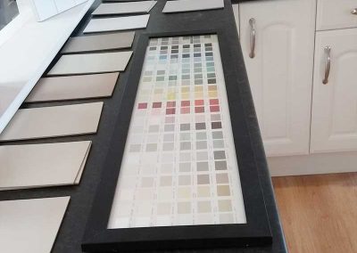 colour charts and samples in the showroom