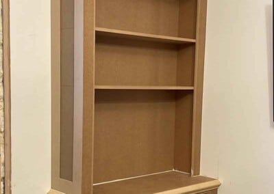 bespoke shelf unit in MDF prior to spraying in white 10%